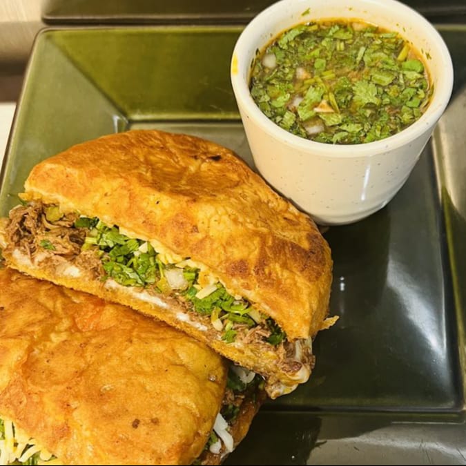 Torta de Birria with Consome.