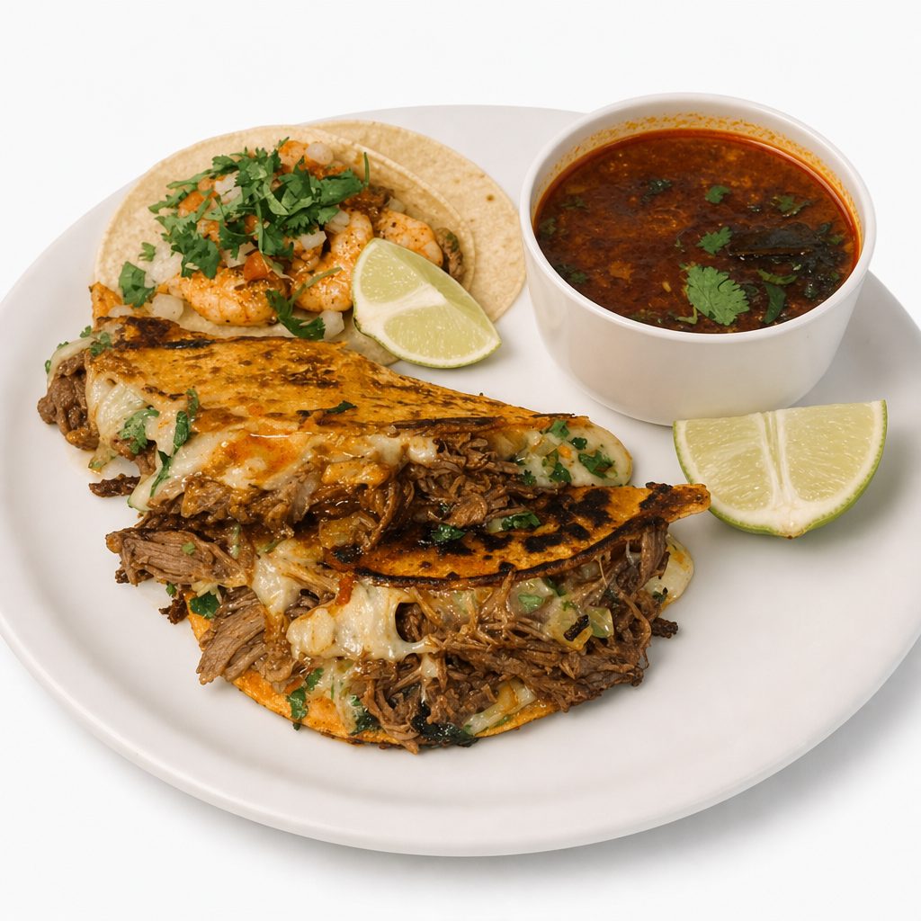 (3) Quesabirria Tacos with Consome.