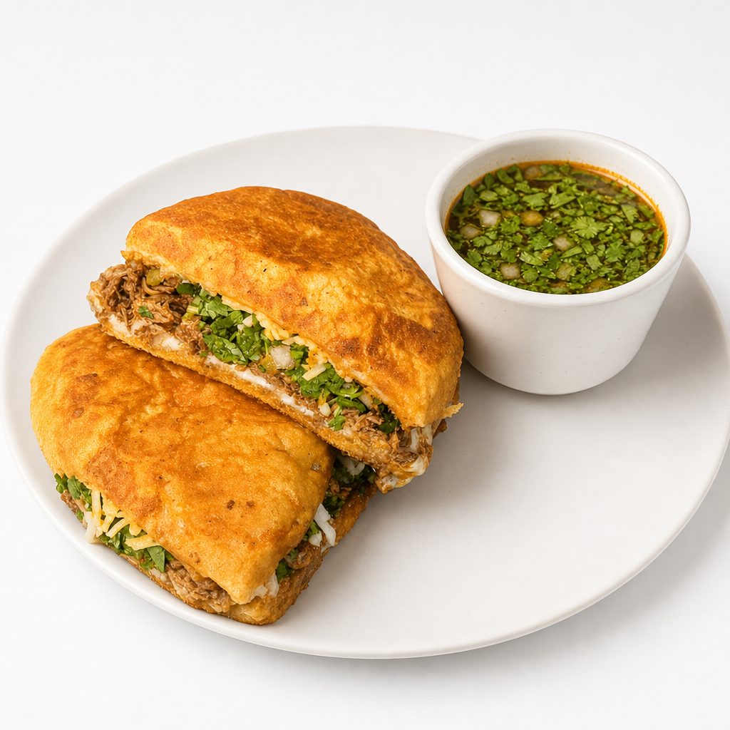 Torta de Birria with Consome.