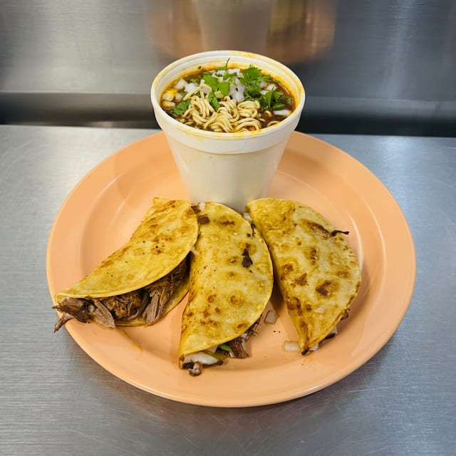 Tacos Birria (3) with Ramen.